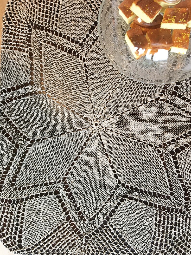 Hand knitted crochet lace tablecloth for dining room. Undyed Etsy