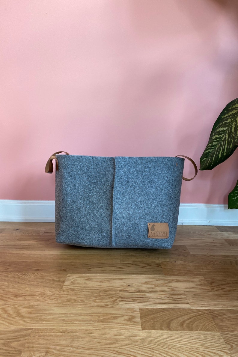 Industrial Felt Storage Basket With Leather Handles. Handmade Etsy