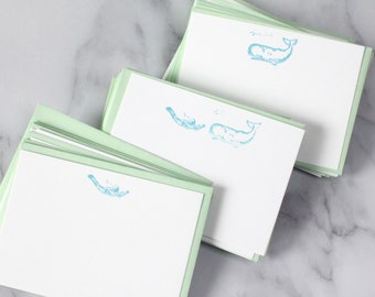 Whale & Scuba Diver - Set of 3 Letterpress Note Cards - 12 cards