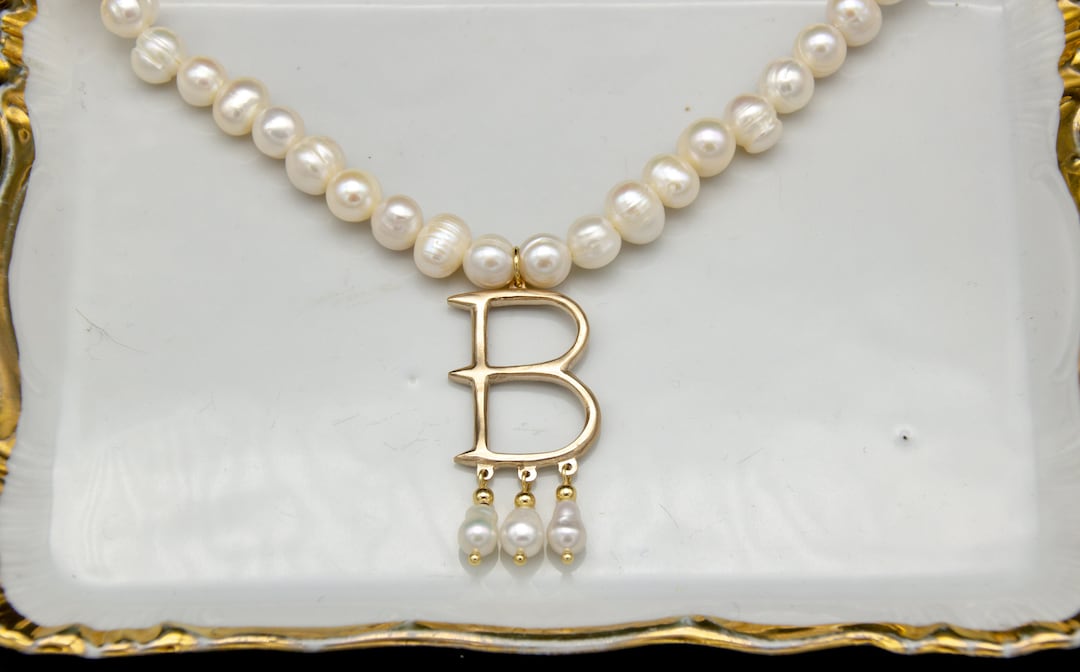Buy Anne Boleyn's Necklace With B and Freshwater Pearls Online in India 