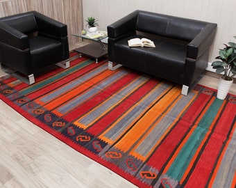 Kilim Area Rug, 5x12 Rug, Handmade Kilim Rug, Vintage Turkish Area Rugs for Living Room, 5'7" x 12'2" Code: 54186090, Home Decor, Rug