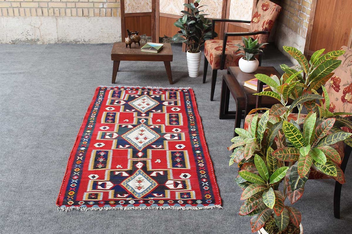 Alfombra de decoración de granja de kilim area boho hecha a | Etsy