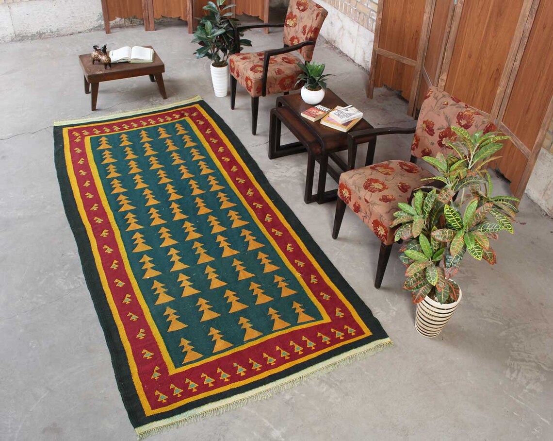 Persian RugTribal Rug Vintage Green and Red Rug Traditional Etsy