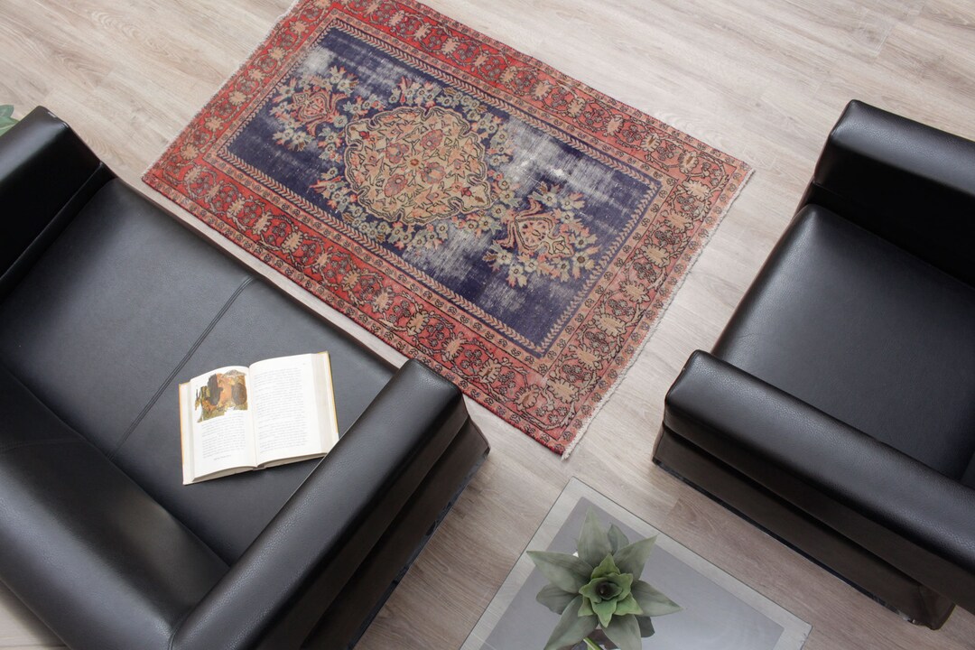 Turkish Small Rug, Handmade Vintage Rug, 3x5 Kitchen Rug, Rugs for