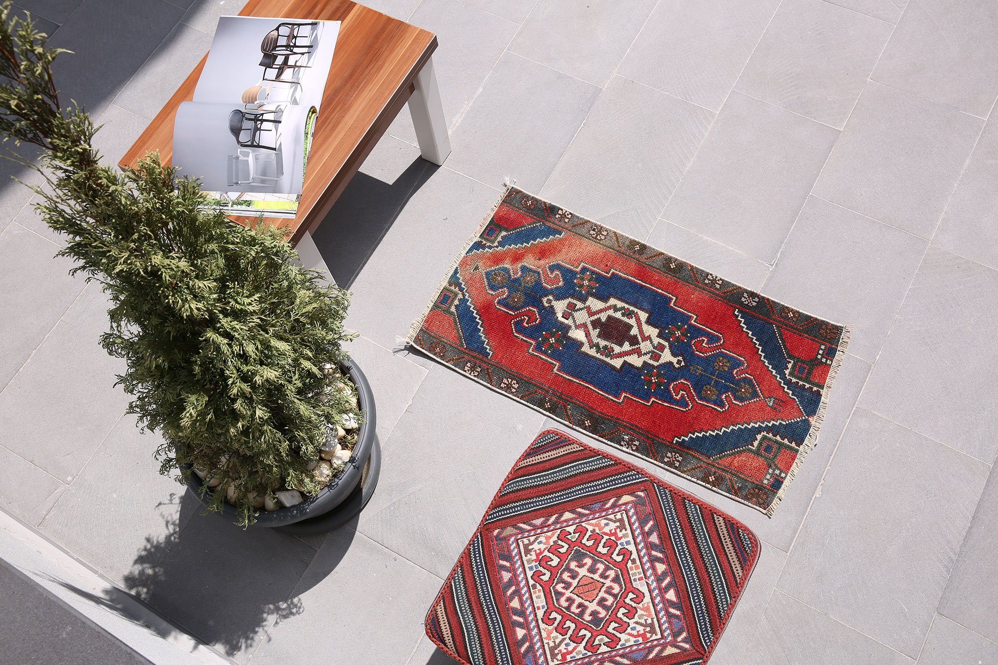 Vintage Front Door Mat Oushak Red and Blue Kitchen Mat Rug Etsy