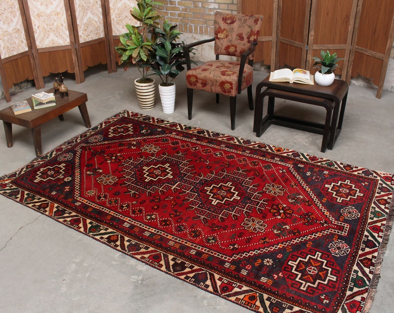 Wool Handmade Area Rug Red Geometric Kitchen Living Room Vintage Hand Knotted Oriental 4 10 X 7 9 071769