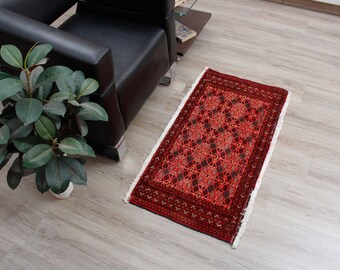 2x3 Vintage Rug, 2x3 Persian Rug, Handmade Red Small Doormat Rug, Kitchen Rug, 1'8" x 3'5", Home Decor, Rug, Area Rug, Turkish Rug