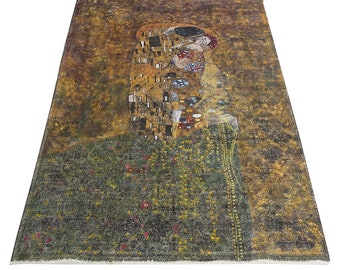 Unique Fine Art Vintage Limited Edition Turkish Decorative Piece History Painting Wall Hanging Rug 8'7'' x 4'9'' , Bedside Rug