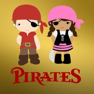 Pirate boy and girl SVG Clipart Cut Files Silhouette Cameo Svg for Cricut and Vinyl File cutting Digital cuts file DXF Png Pdf Eps vector