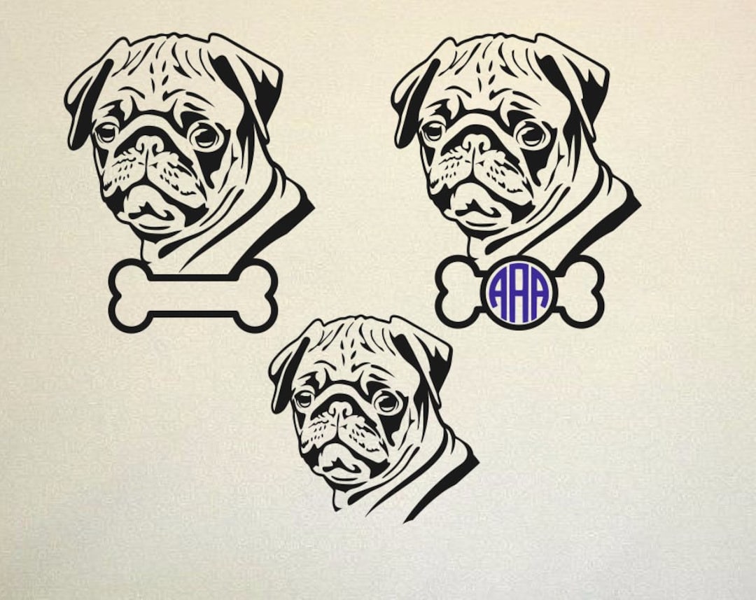 Pug Monogram SVG Clipart Cut Files Silhouette Cameo Svg for Etsy