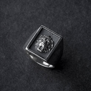 Lion Rectangle Stamp Ring | lion ring | statement ring | lion head ring | silver stamp ring | silver ring | leo ring | lion jewelry