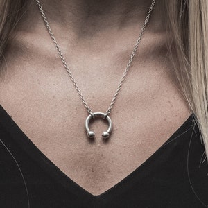 Medium Septum Necklace, Circular Barbell Necklace, Sterling Silver Pendant Necklace