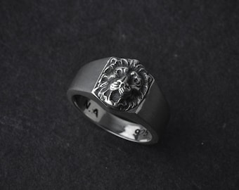 Lion Head Hexagonal Stamp Ring | silver lion | sterling silver signet ring | animal ring | leo ring | lion jewelry | signet lion ring | 925