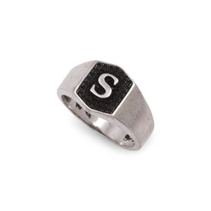 Letter Ring With Black Stones | sterling silver initial ring | letter signet ring | silver letter | signet name ring| personalized initial