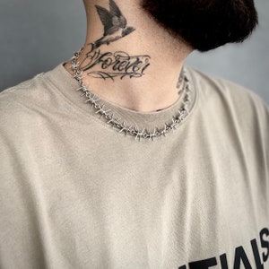 Collier fil de fer barbelé en argent sterling | Collier ras de cou gothique avec fils barbelés | Collier chaîne métallique | Ras de cou punk rock torsadé