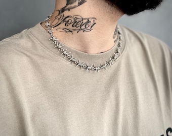 Collar de alambre de púas de plata de ley / collar de gargantilla gótica de alambre de púas / collar de cadena de alambre / gargantilla retorcida punk rock