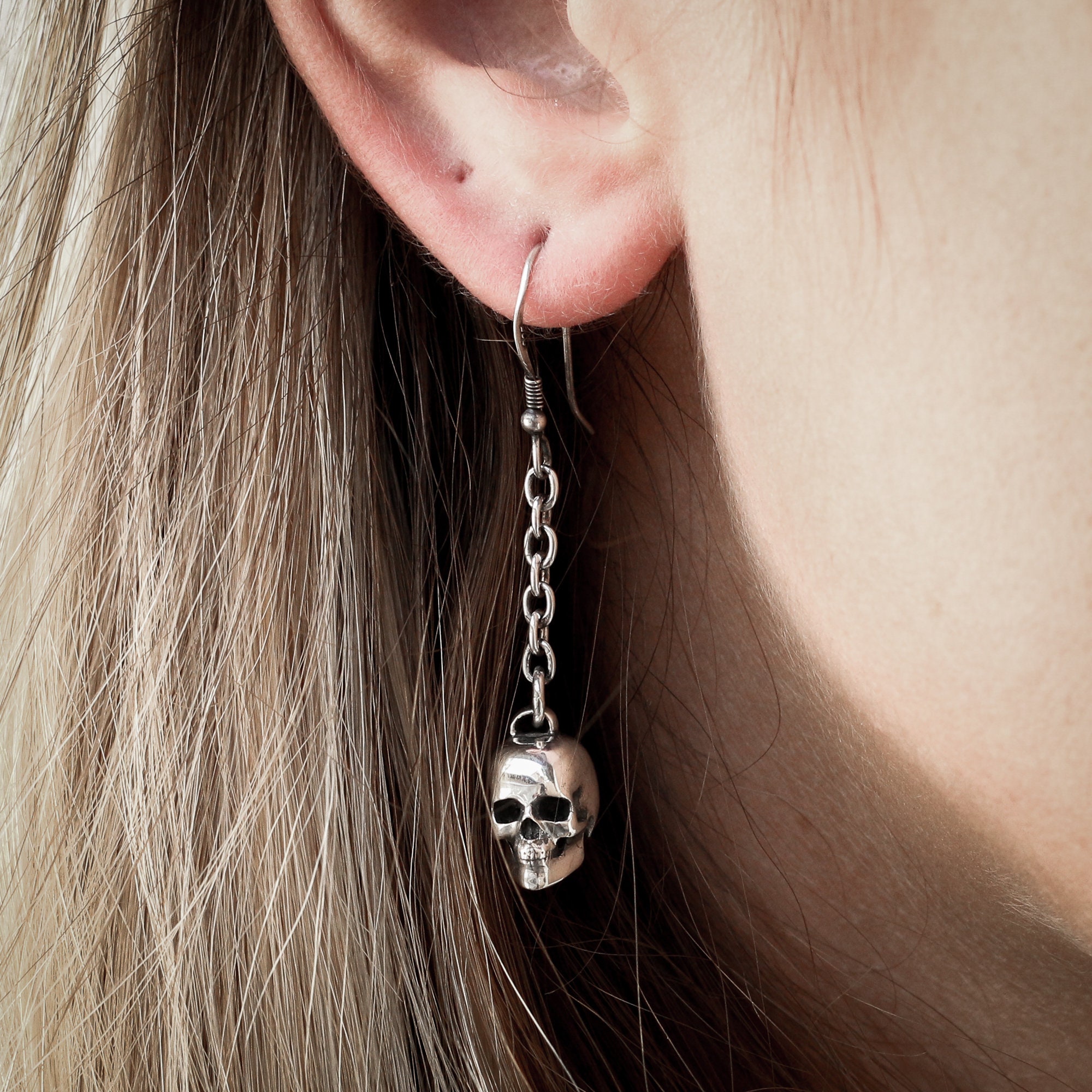 Silver Skull Earrings 3D Skull Silver Skeleton Earrings Sterling silver-skull-earrings-3d-skull-silver-skeleton-earrings-sterling