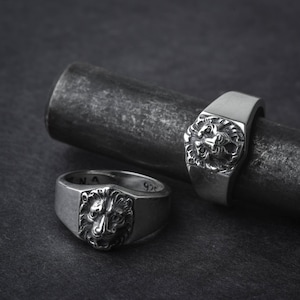 Lion Head Signet Silver Ring | silver lion | sterling silver signet ring | animal ring | leo ring | lion jewelry | signet lion ring | 925