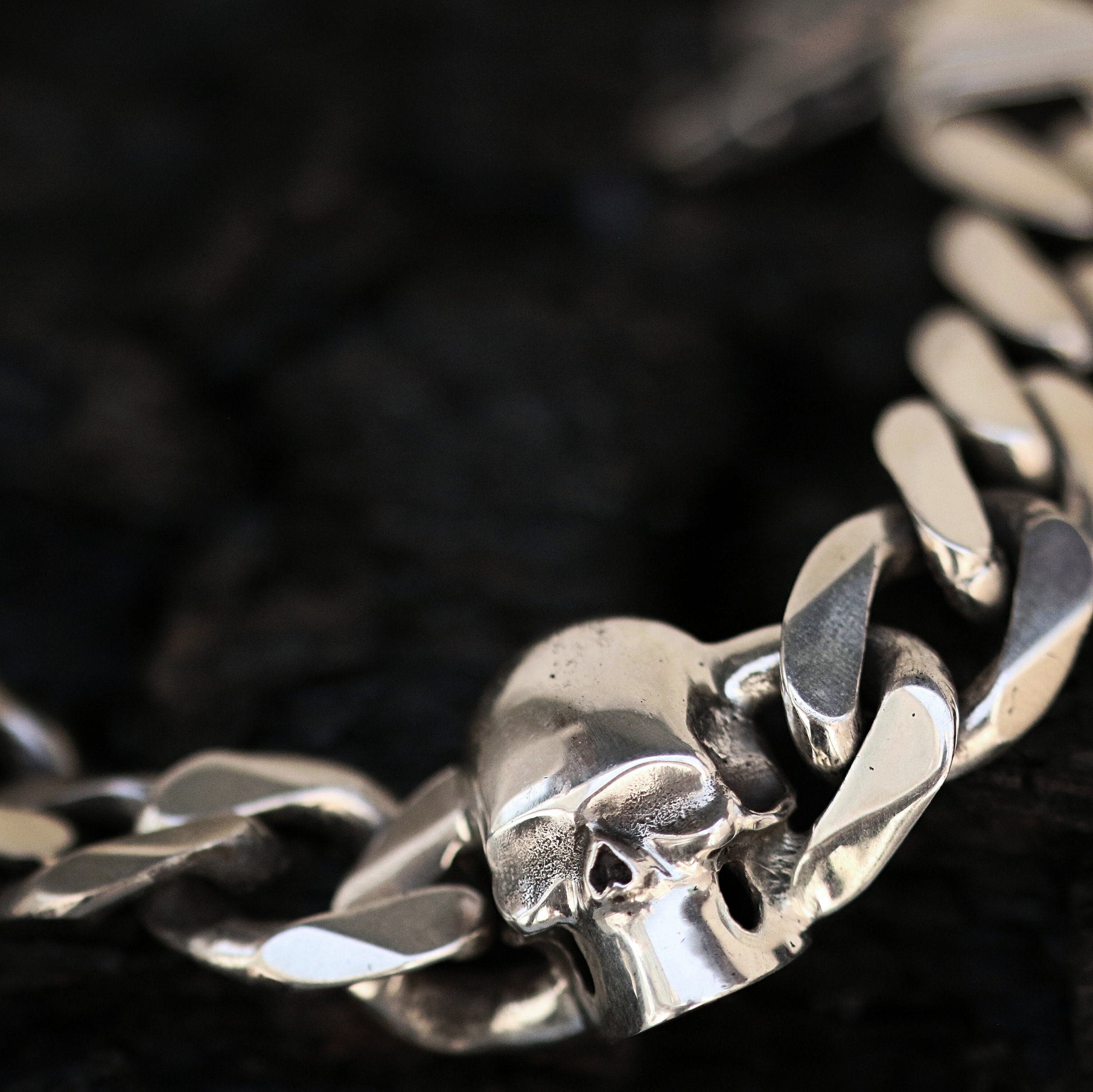 ブレスレット WILLIE and DUFFY Skull chain bracelet silver 925 handmade Skull Chain Bracelet | Silver Skull | Heavy Skull Bracelet