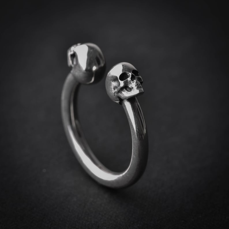 skull jewelry cuff silver ring Open cuff skull ring sterling silver skull stackable ring skeleton ring stacking skull