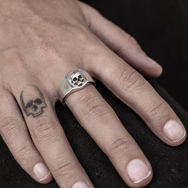 Skull Ring Sterling Silver Ring Stamp Ring Gothic Etsy