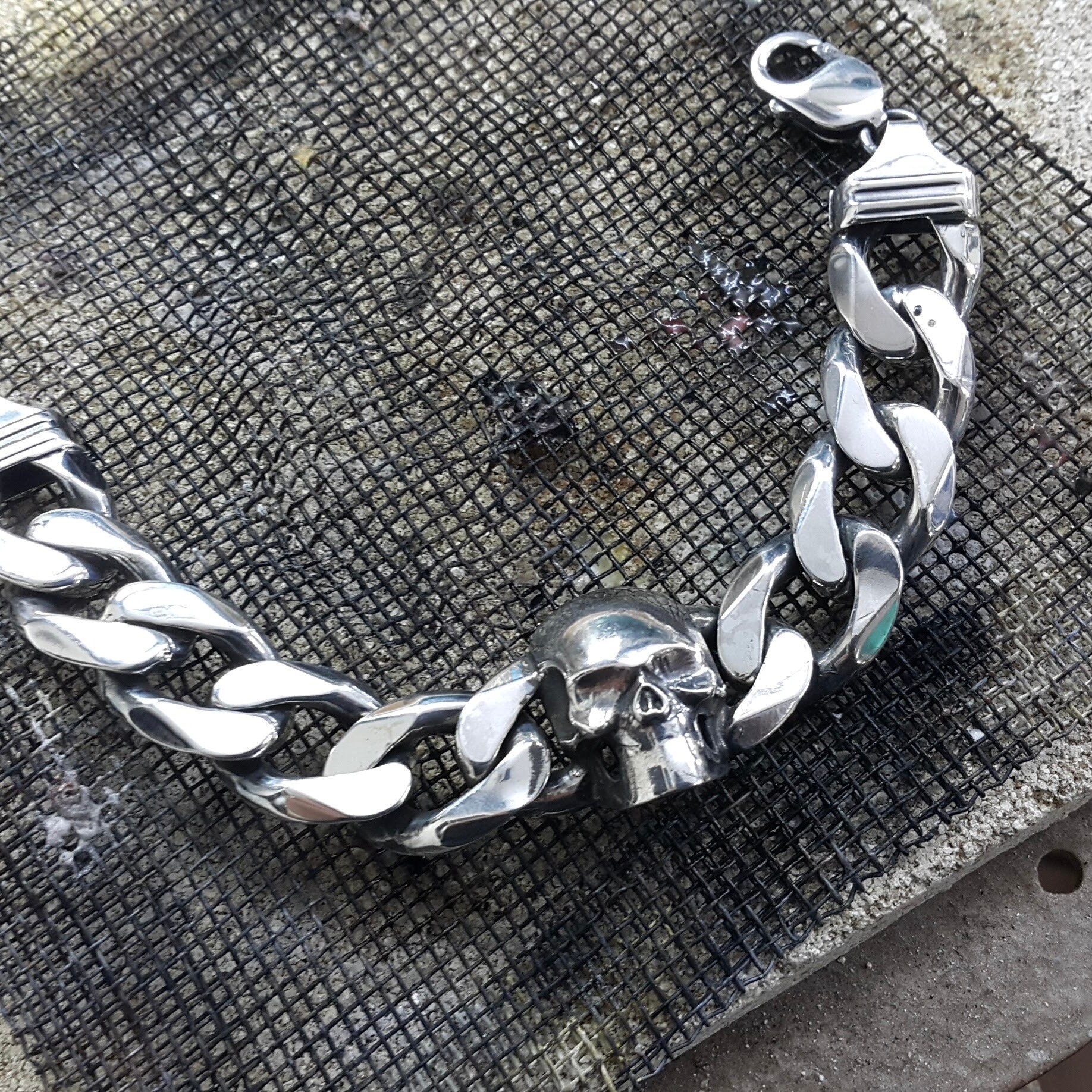 Skull Chain Bracelet | Silver Skull | Heavy Skull Bracelet