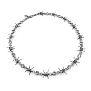 Collier fil de fer barbelé en argent sterling et zircone blanche | Collier ras de cou gothique avec fils barbelés | Collier chaîne métallique | Ras de cou punk rock torsadé