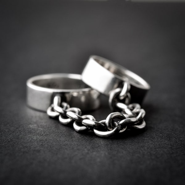 Double Chain Ring | handmade ring | handcuff ring | double band ring | connected ring | chain connected | sterling silver knuckle ring | 925