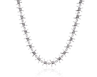 Sterling Silver Barbed Wire Necklace Barb Wire Goth Choker Necklace  Wire Chain Necklace Punk Rock Twisted Choker