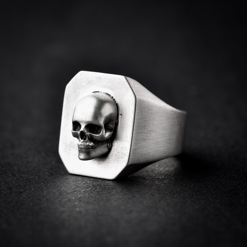 Skull Signet Ring silver skeleton ring 3D skull silver | Etsy