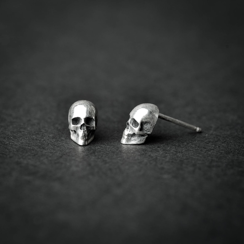 Skull Stud Earring Sterling Silver Stud Earring Tiny | Etsy