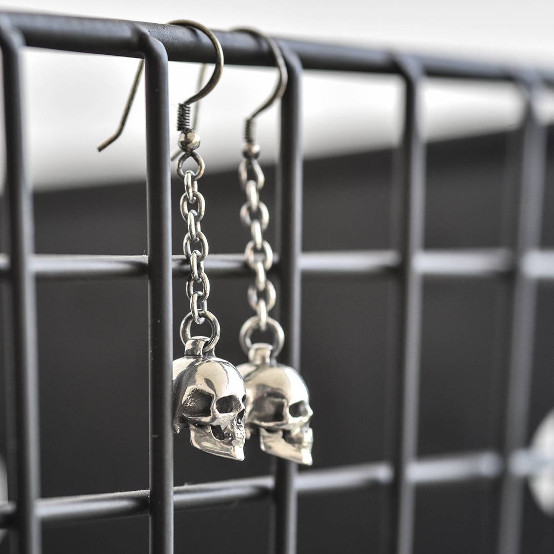 Silver Skull Earrings 3D Skull Silver Skeleton Earrings Sterling silver-skull-earrings-3d-skull-silver-skeleton-earrings-sterling
