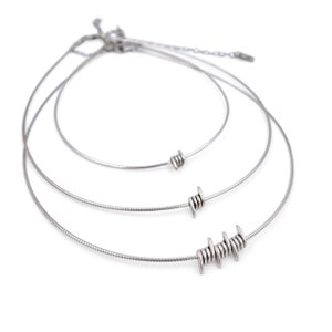 Sterling Silver Barbed Wire Cable Necklace | Barb Wire Goth Choker Necklace | Wire Chain Necklace | Punk Rock Cable Chain Choker