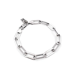 Sterling Silver Paper Clip Chain Bracelet | Stacking Bracelet | Silver Paper Clip | 925 Silver Paperclip Chain | Rectangle Drawn Cable Chain