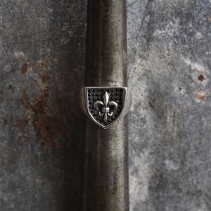 Royal Shield Stamp Ring With Stones | fleur de lis ring | statement ring | signet ring | shield ring | silver stamp ring | black stones