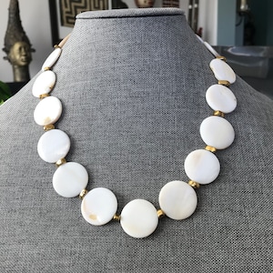 Mother of Pearl Necklace Set: Gold Hematite Beads, Women&#39;s Jewelry