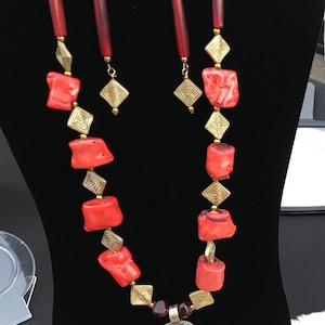 Orange coral necklace with Pendant Necklace and Earring set