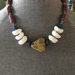 Royal Blue and Red Tribal Necklace Set Women’s Necklace Set Blue African Necklace Men’s Tribal Necklace