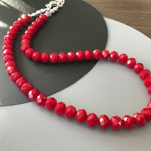 Red Crystal Beaded Necklace: Elegant Women&#39;s Jewelry, 21 Inch
