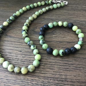 Chrysoprase Beaded Necklace and Bracelet Set: Green Gemstone Jewelry