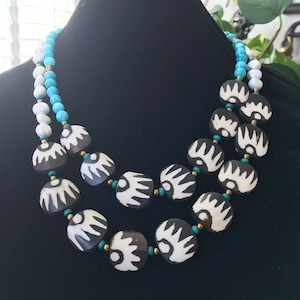 Multi-strand Tribal Necklace Teal Blue Necklace African Necklace Turquoise Blue Tribal Necklace Peacock Necklace