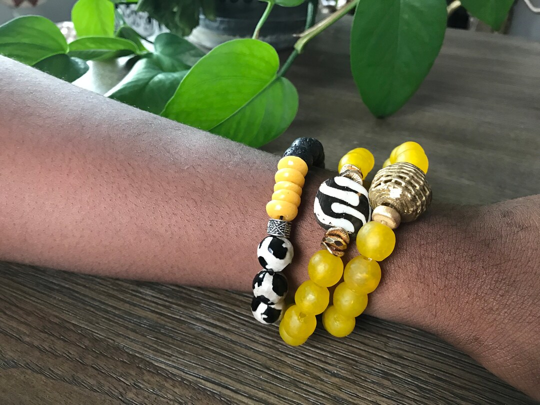Yellow Beaded Stacked Bracelet Set Womens Bracelet Set Mens Bracelet ...