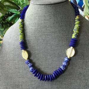 Blue tribal necklace set with stacked bracelets Mens Necklace set Women’s Necklace Set Tribal Necklace Set Blue Necklace Set Gift for
