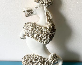 Vintage poodle chalkware wall hanging gold cream dog art