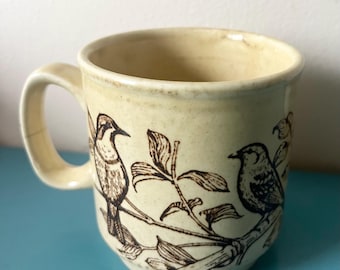 Vintage ceramic bird mug Biltons 1970s brown coffee mug