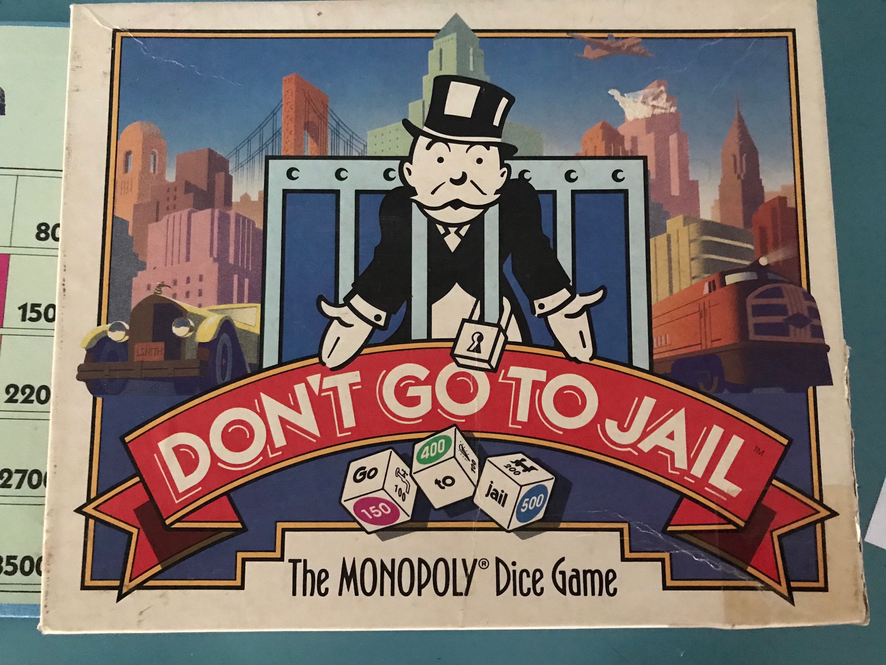 Vintage Monopoly Dont Go to Jail Dice Game, 1991 Parker Brothers, Retro