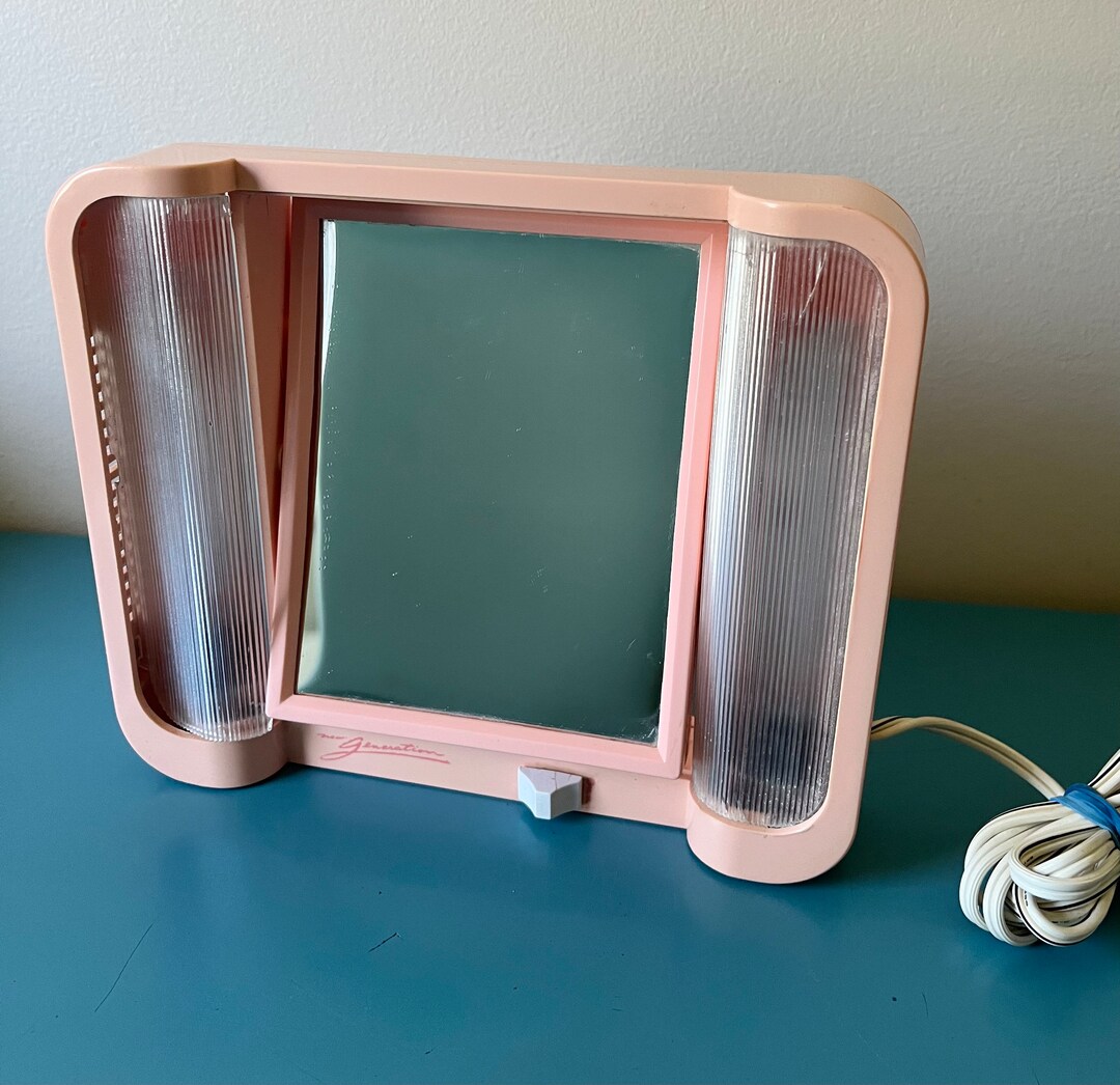 Vintage Lighted Vanity Mirror Pink Plastic Bathroom Mirror Etsy