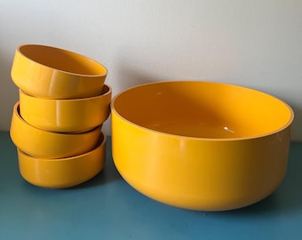 Vintage Andre Morin IPL Acrylic Salad Bowl Set, Bright Yellow Space Age Style