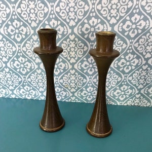 Vintage Wood Candlestick Holders Pair Set of 2 With Tin - Etsy