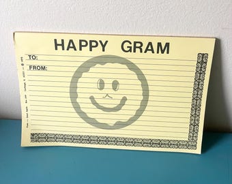 Vintage 1970s groovy Happy notepaper Happy Gram notepad yellow